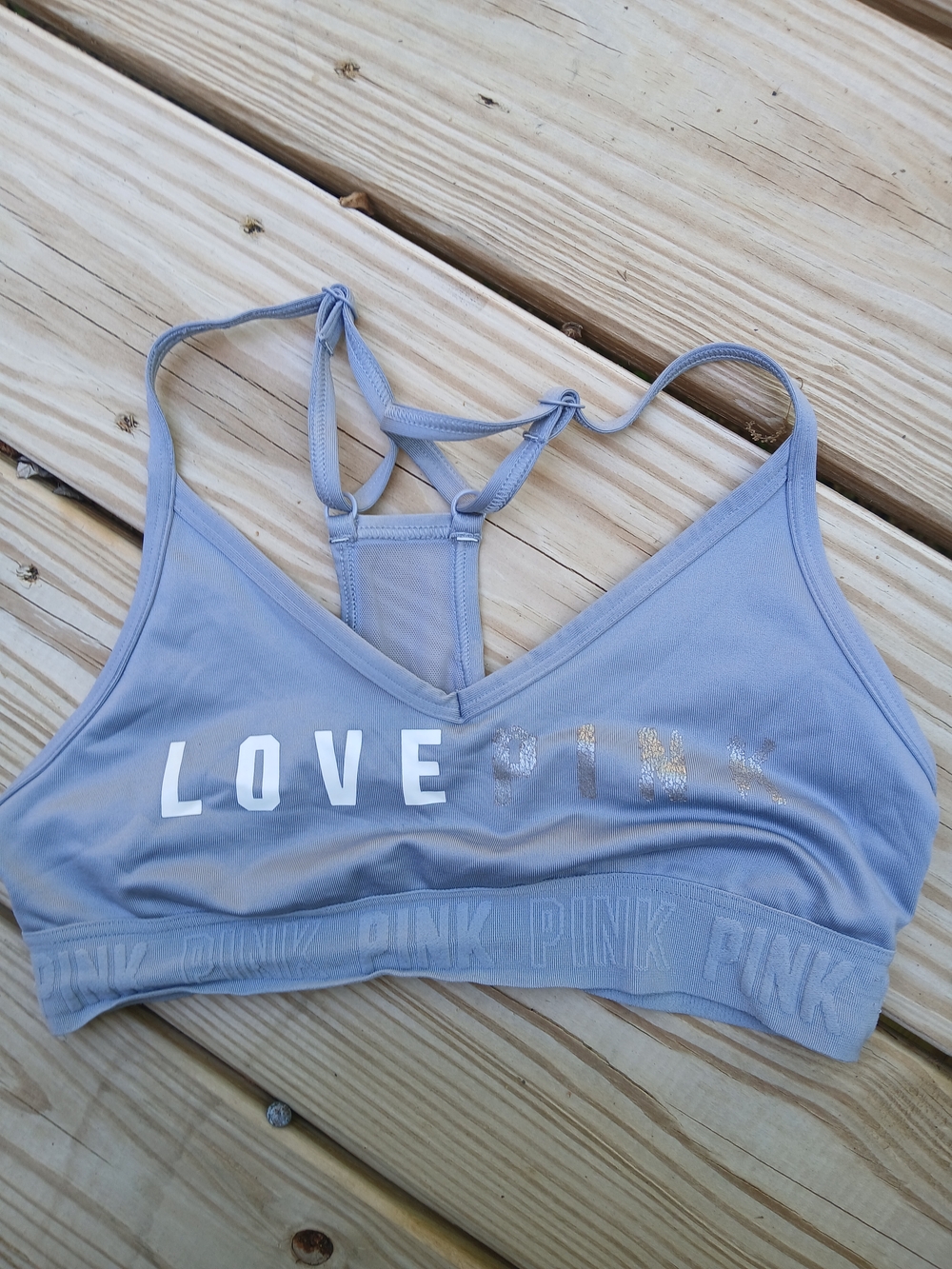 PINK Victoria's Secret Grey LOVE PINK Strappy Bralette